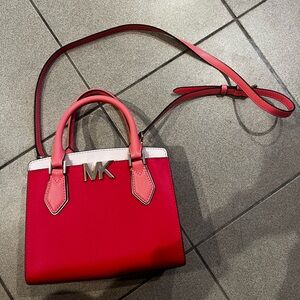 Michael Kors Mott Messenger Crossbody Leather Bag Coral/Red